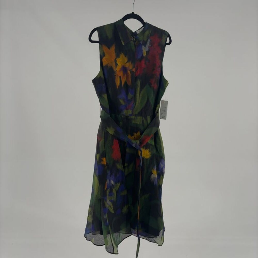 Teri Jon by Rickie Freeman Sleeveless Silk & Linen-Blend Midi Dress